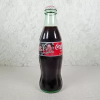 Dale Earnhardt Jr and Sr Nascar unopened 8 oz Coca Cola Classic bottle. Simulated signature. Checkered flag: Front - Click to enlarge