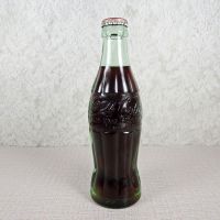 Deming New Mexico vintage 6 oz full hobbleskirt Coke bottle with red Coca Cola Classic cap: Back - Click to enlarge