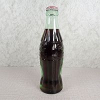 Durham North Carolina vintage 6 oz full hobbleskirt Coke bottle with red Coca Cola Classic cap: Left - Click to enlarge