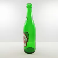 Ale 8 One 12 oz vintage green glass longneck ACL soft drink bottle with red and white graphics: Left - Click to enlarge