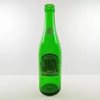 Ale 8 One 12 oz vintage green glass longneck ACL soft drink bottle with red and white graphics: Back - Click to enlarge