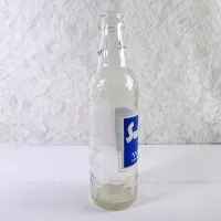 1966 Sun Crest 10 oz Vintage ACL Soda Bottle. Blue white graphics. Raised ovals above and below label #4b: Right - Click to enlarge