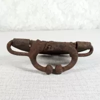 Old Primitive iron calf nose ring, weaning tool with cotter pin. Well used with plenty of charm: Top View - Click to enlarge