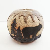 Bears in the Woods Round Ceramic Tealight Candle Holder - Click to enlarge