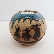 Cowboys on Horses Round Ceramic Tealight Candle Holder