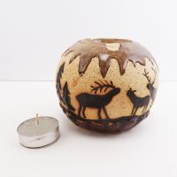 Deer in the Forest Round Ceramic Tealight Candle Holder - Click to enlarge