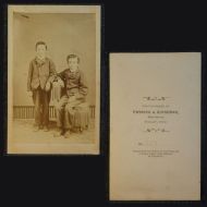 Antique CDV Carte De Visite of two boys and a sideways chair by Twining & Kinneman Findlay Ohio: Front and Back View