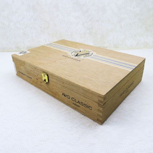 Avo Uvezian Classic Robusto empty vintage cigar box. Light bare wood with metal hinges and clasp: Main View
