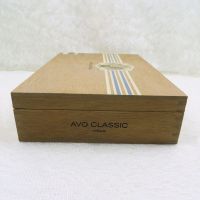 Avo Uvezian Classic Robusto empty vintage cigar box. Light bare wood with metal hinges and clasp: Left Side View - Click to enlarge