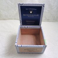 Nat Sherman Small Empty Wood Cigar Box Blue Trim