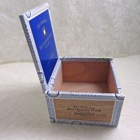 Nat Sherman Small Empty Wood Cigar Box Blue Trim