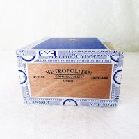 Nat Sherman Empty Wood Cigar Box with Paper Trim and Two Wood Dividers Front View - Click to enlarge