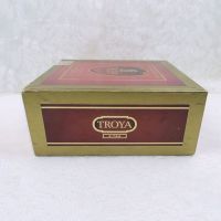 Troya Empty Wood Cigar Box with Deep Red and Gold Paper Covering: Left Side View - Click to enlarge