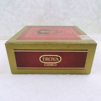 Troya Empty Wood Cigar Box with Deep Red and Gold Paper Covering: Right Side View - Click to enlarge