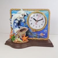 Dolphins Quartz Table Clock Seashells and Ocean Scene - Click to enlarge