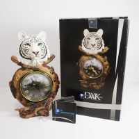 White Tiger Head Polyresin Figurine Table Clock - Click to enlarge