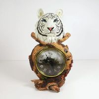 White Tiger Head Polyresin Figurine Table Clock - Click to enlarge