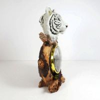 White Tiger Head Polyresin Figurine Table Clock - Click to enlarge