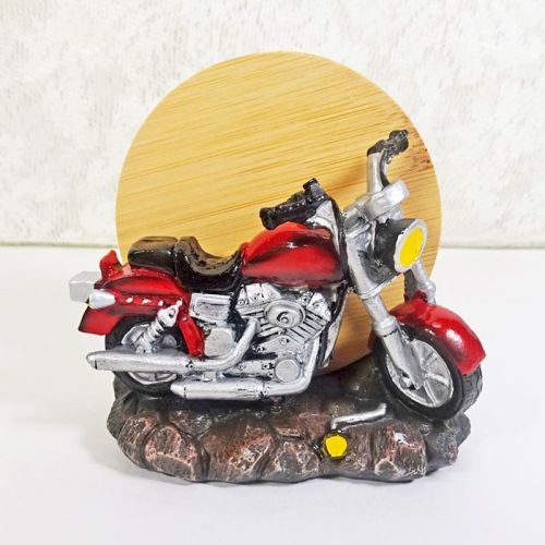 Motorcycle Figurine and Bamboo Coasters Set