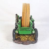 Green Farm Tractor Figurine and Bamboo Coasters Set - Click to enlarge