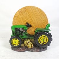 Green Farm Tractor Figurine and Bamboo Coasters Set - Click to enlarge