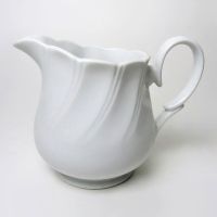 Vintage Sheffield bone white porcelain 8 oz. creamer with beautiful swirl design: Left Side View - Click to enlarge
