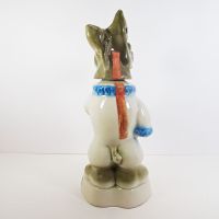 Vintage 1968 Jim Beam Trophy decanter: Donkey dressed in a white clown suit with red dots and blue trim: Back View - Click to enlarge