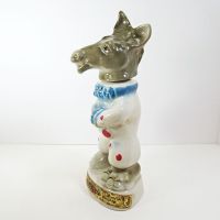 Vintage 1968 Jim Beam Trophy decanter: Donkey dressed in a white clown suit with red dots and blue trim: Left Side View - Click to enlarge