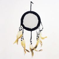 Dream Catcher a dancing Indian in full headdress holding a ceremonial stick, arms raised. Dreamcatcher Wall Hanging: Back View - Click to enlarge