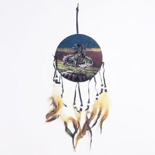Dream Catcher a wounded Indian warrior on his pony with a spear through his body. Dreamcatcher Wall Hanging: Front View