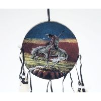 Dream Catcher a wounded Indian warrior on his pony with a spear through his body. Dreamcatcher Wall Hanging: Closeup View - Click to enlarge