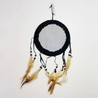 Dream Catcher Lone wolf howling in a storm with Indian faces in the rocks on the sides. Dreamcatcher Wall Hanging: Back View - Click to enlarge