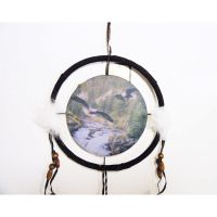 Dream Catcher with round canvas print of two eagles soaring above a river. Dreamcatcher Wall Hanging: Closeup View - Click to enlarge