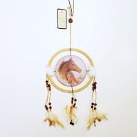 Dream Catcher with round canvas print of a colt affectionally leaning on its mother. Dreamcatcher Wall Hanging: Front View - Click to enlarge