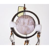 Dream Catcher with round canvas print of three wild white horses with flowing manes. Dreamcatcher Wall Hanging: Closeup View - Click to enlarge