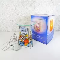 Dolphins jumping out of water three sided stained glass style electric oil tart warmer with dimmer dial in box: With Box - Click to enlarge