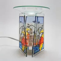 Dolphins jumping out of water three sided stained glass style electric oil tart warmer with dimmer dial in box: Light Bulb - Click to enlarge