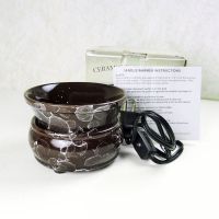 Brown marbled 2 in 1 ceramic electric scented candle and scented tart warmer combo: With Box View - Click to enlarge