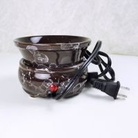 Brown marbled 2 in 1 ceramic electric scented candle and scented tart warmer combo: Front View - Click to enlarge