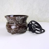 Brown marbled 2 in 1 ceramic electric scented candle and scented tart warmer combo: Back View - Click to enlarge