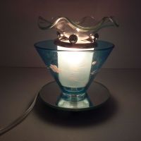 Wildflowers on Blue Electric Scented Oil Tart Warmer with Mirrored Base: Turned On View - Click to enlarge
