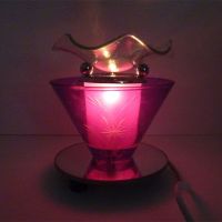 Wildflowers on Purple Electric Scented Oil Tart Warmer with Mirrored Base: Turned On View - Click to enlarge