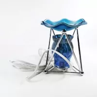 Electric oil warmer with melting blue colors on a triangular metal frame. Frostie blue dish. Nightlight: Back - Click to enlarge