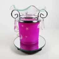 Electric oil warmer featuring a pink night sky of white stars, moon and clouds mounted on a round mirror base: Right