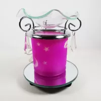 Electric oil warmer featuring a pink night sky of white stars, moon and clouds mounted on a round mirror base: Right - Click to enlarge