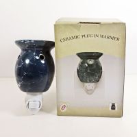 Blue Marbled Style Ceramic Plug In Scented Oil Wax Tart Warmer with Swivel Base: With Box View - Click to enlarge