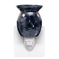 Blue Marbled Style Ceramic Plug In Scented Oil Wax Tart Warmer with Swivel Base: Front View - Click to enlarge