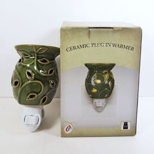  Green Ivy Ceramic Plug In Scented Oil Wax Tart Warmer with Swivel Base: With Box View