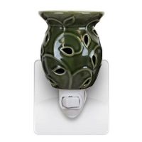 Green Ivy Ceramic Plug In Scented Oil Wax Tart Warmer with Swivel Base: Front View - Click to enlarge