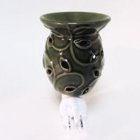 Green Ivy Ceramic Plug In Scented Oil Wax Tart Warmer with Swivel Base: Back View - Click to enlarge